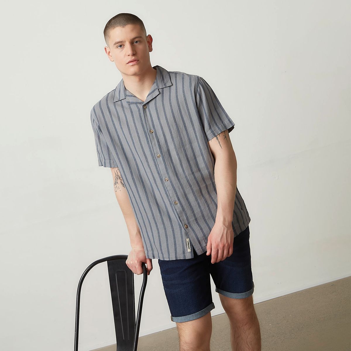 AMERICANINO - Camisa Casual Manga Corta Lino Hombre Americanino