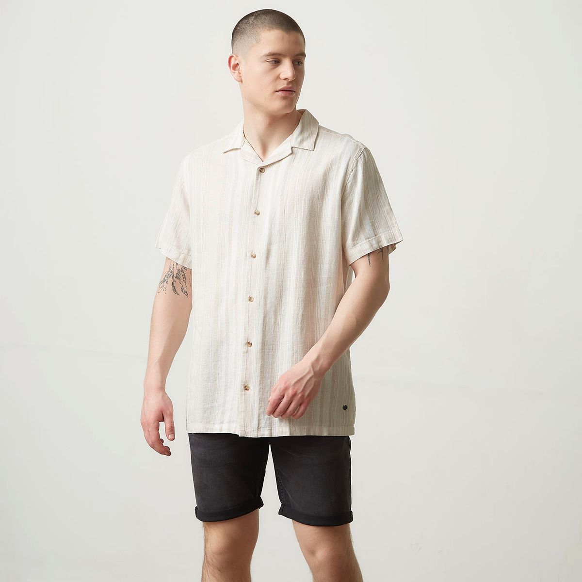 AMERICANINO - Camisa Casual Manga Corta Lino Hombre Americanino