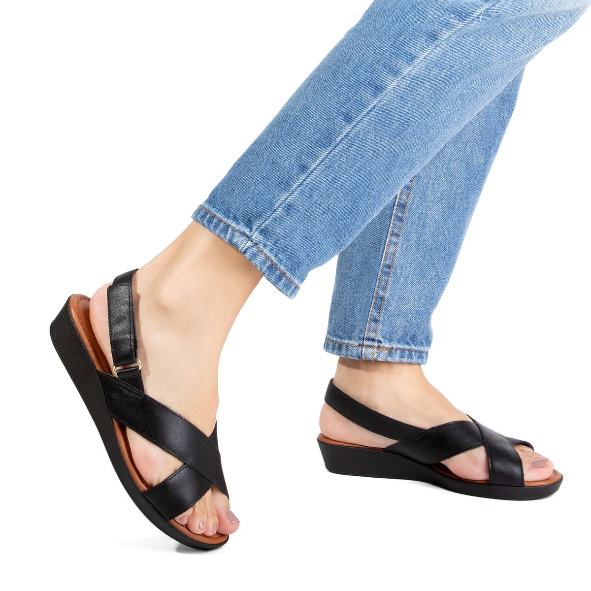 USAFLEX - Sandalia Mujer Cuero Negro Usaflex