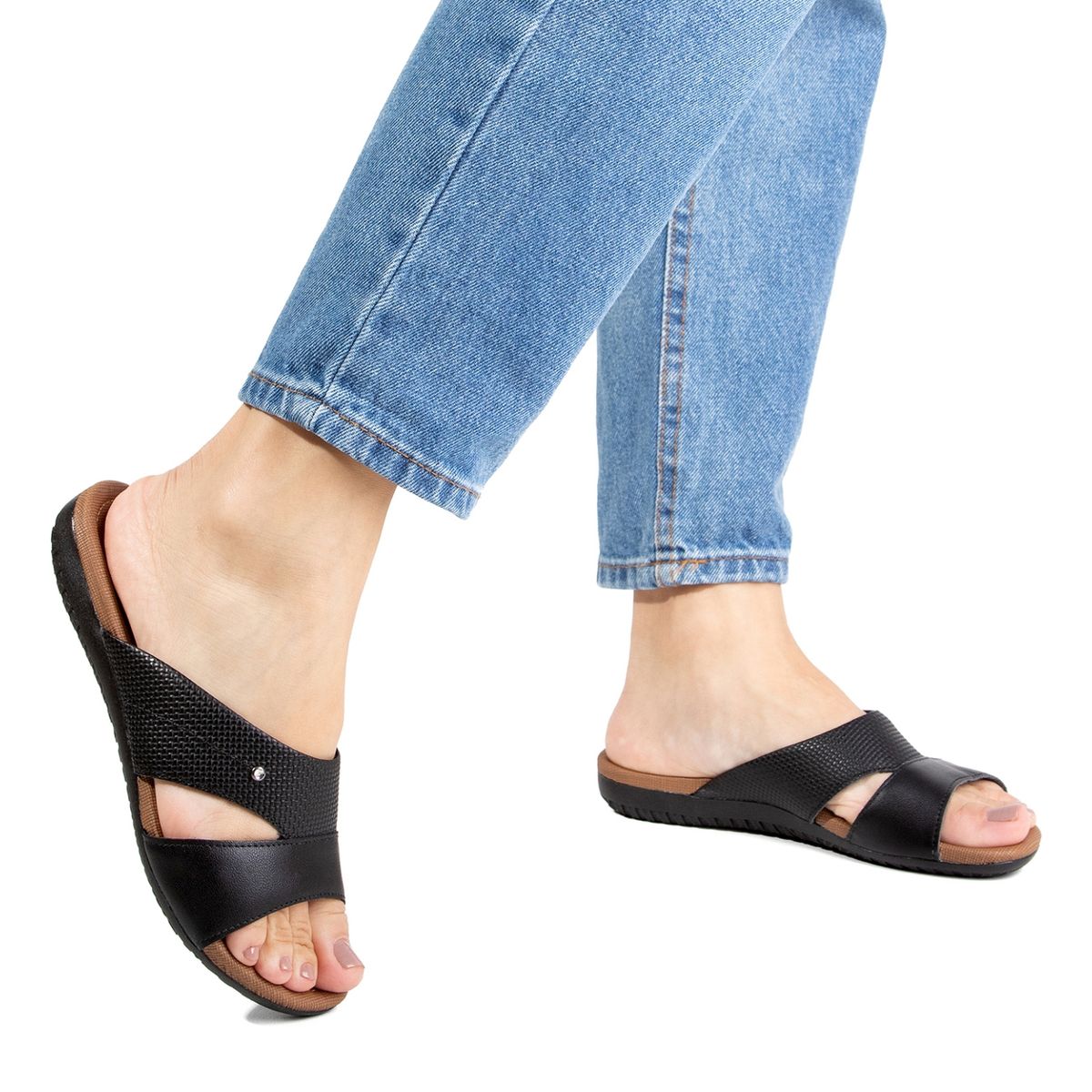 USAFLEX - Sandalia Mujer Cuero Negro Usaflex