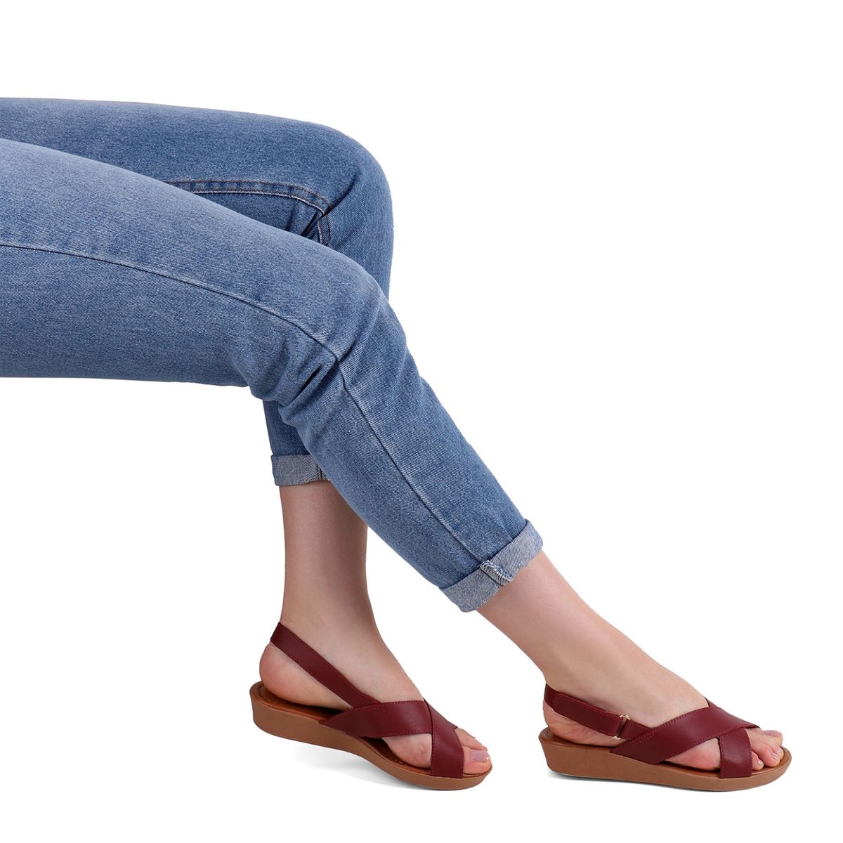 USAFLEX - Sandalia Mujer Cuero Rojo Usaflex