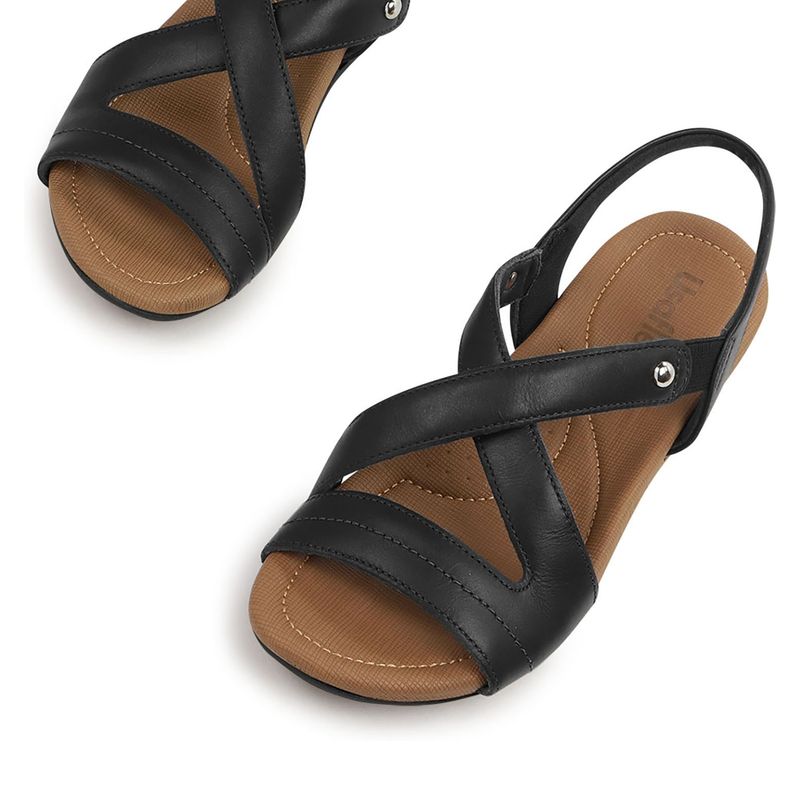 USAFLEX - Sandalia Plana Mujer Cuero Negro Usaflex