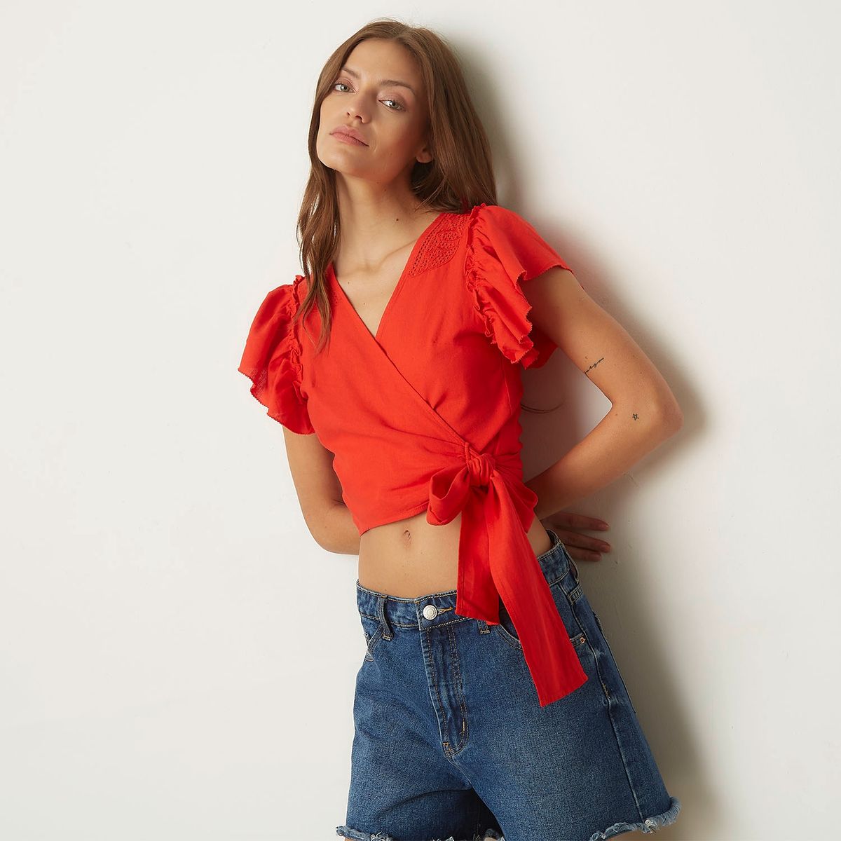 AMERICANINO - Blusa Manga Corta Lino Mujer Americanino