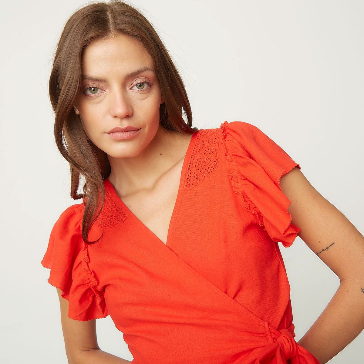 AMERICANINO - Blusa Manga Corta Lino Mujer Americanino