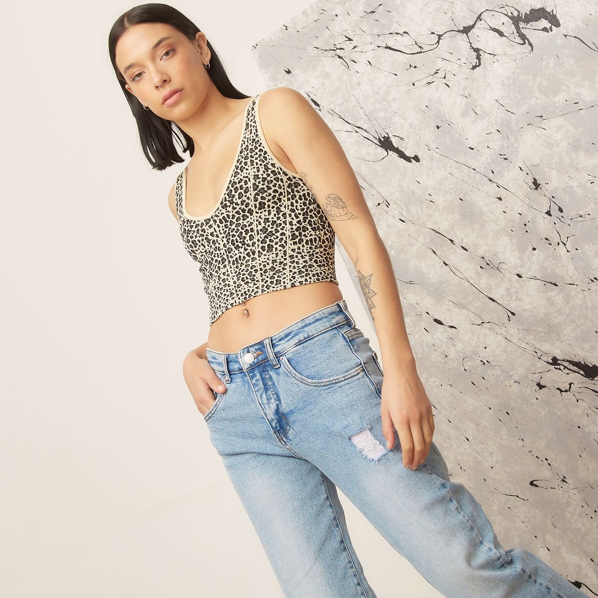 AMERICANINO - Crop Top Sin Mangas Mujer Americanino