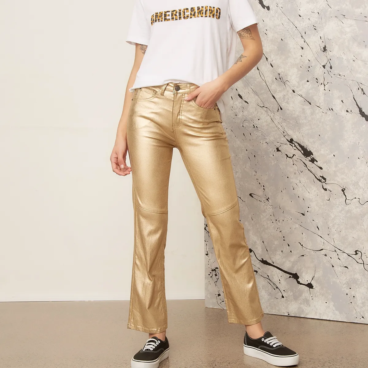 AMERICANINO - Pantalón Flare Tiro Alto Mujer Americanino