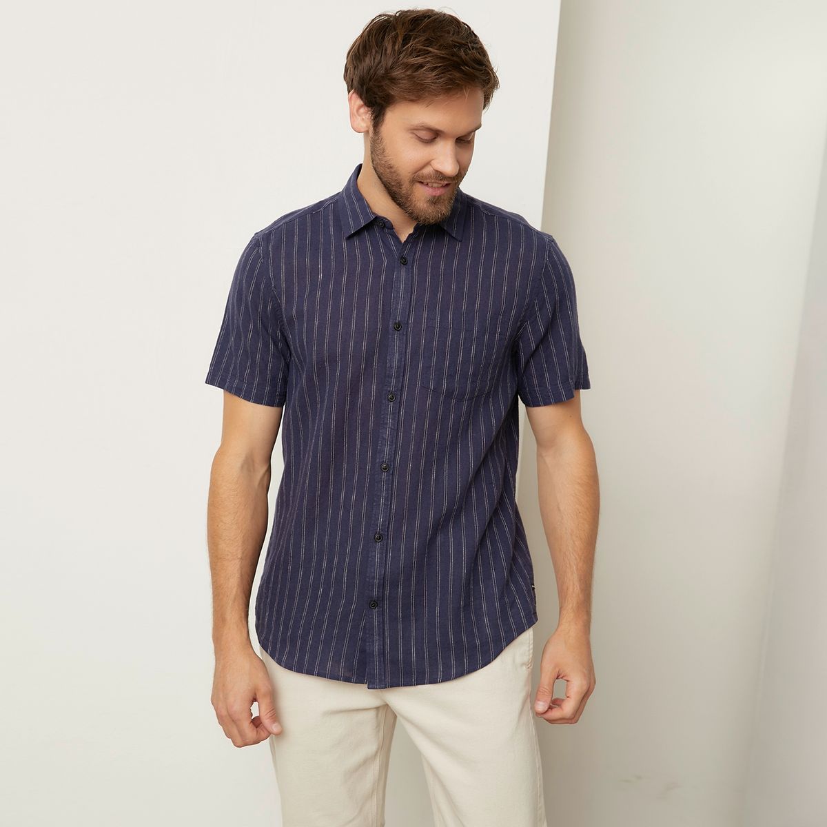 BASEMENT - Camisa Casual Manga Corta Hombre Basement