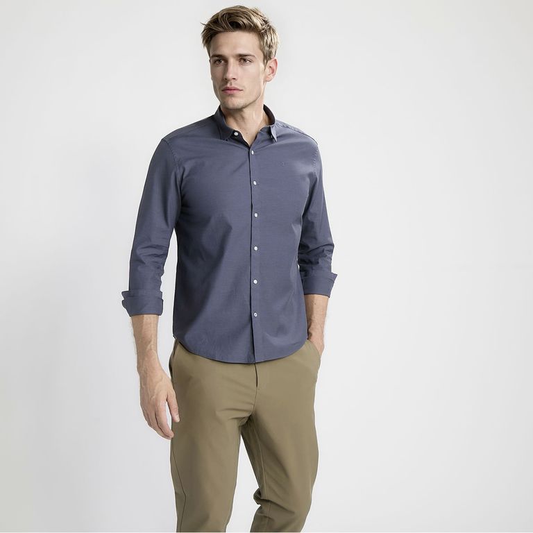 Camisa Manga Larga Algodón Slim Fit Hombre