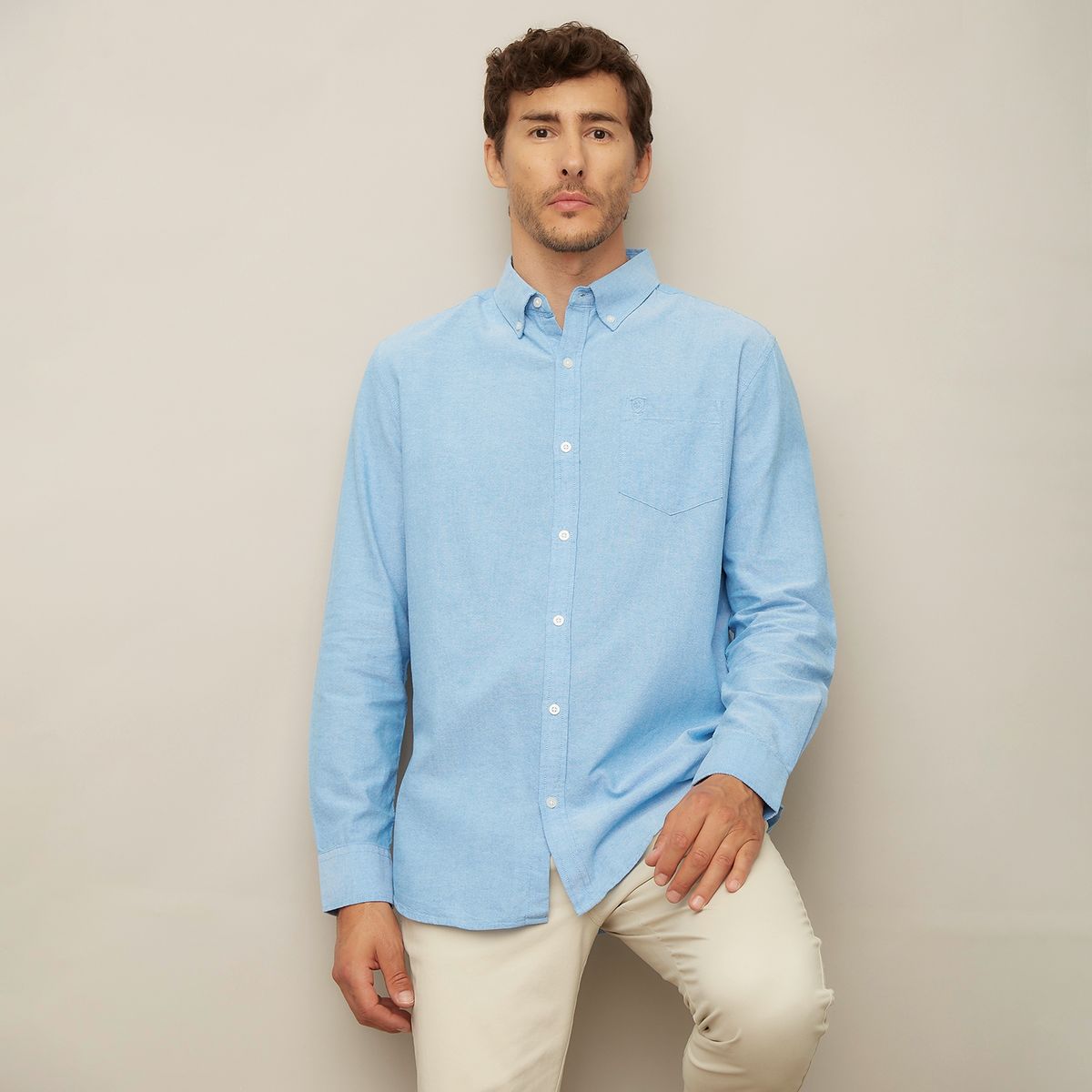 CHRISTIAN LACROIX - Camisa Manga Larga Lisa Casual Regular Fit Hombre Christian Lacroix