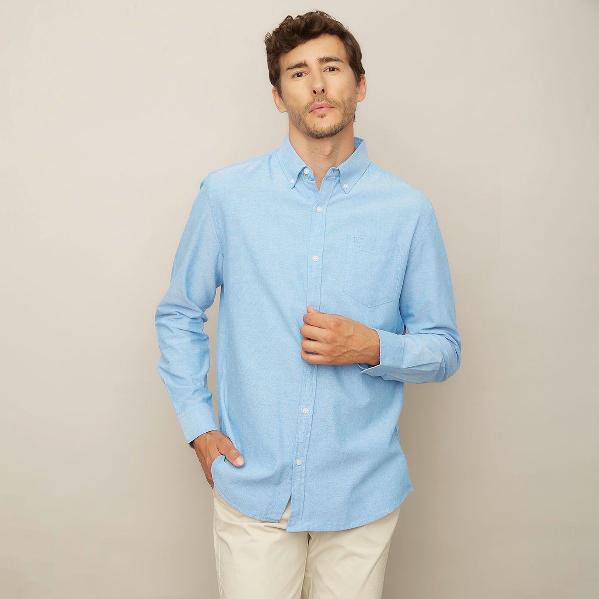 CHRISTIAN LACROIX - Camisa Manga Larga Lisa Casual Regular Fit Hombre Christian Lacroix