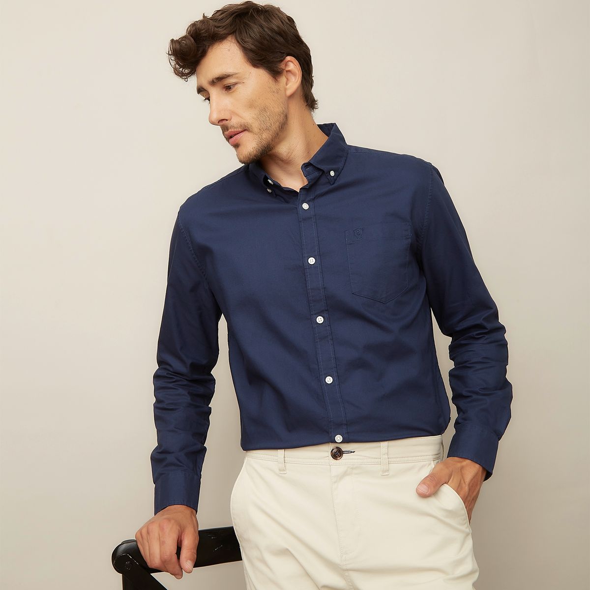 CHRISTIAN LACROIX - Camisa Manga Larga Lisa Casual Regular Fit Hombre Christian Lacroix