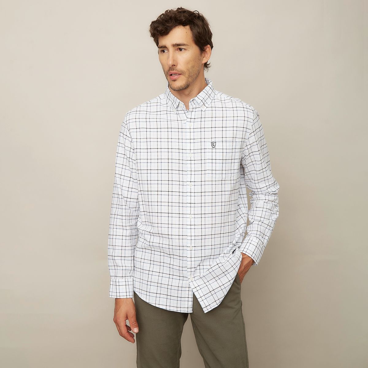 CHRISTIAN LACROIX - Camisa Manga Larga Lisa Casual Regular Fit Hombre Christian Lacroix