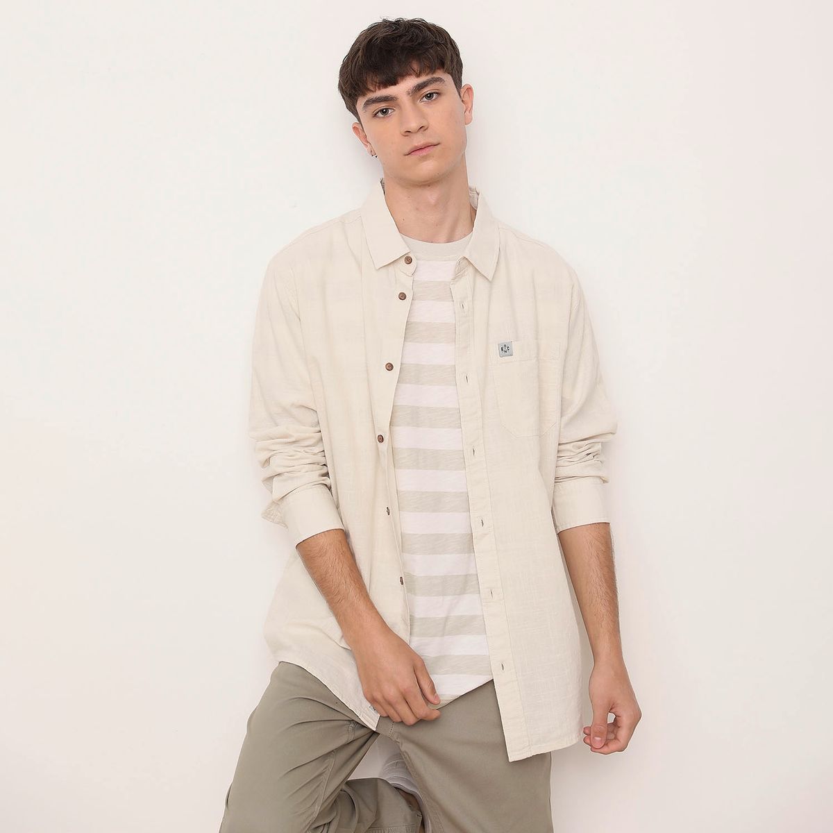 BEARCLIFF - Camisa Casual Manga Larga Algodón Hombre Bearcliff