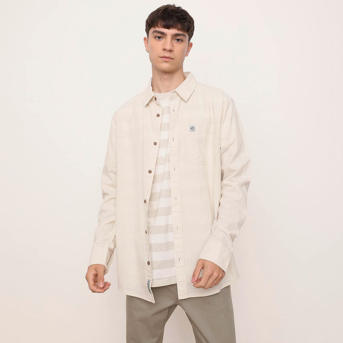 BEARCLIFF - Camisa Casual Manga Larga Algodón Hombre Bearcliff