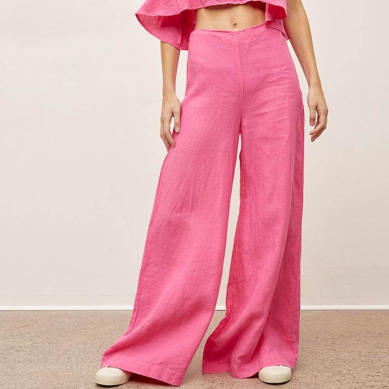 BASEMENT - Pantalón Palazzo Lino Tiro Medio Mujer Basement Por Fran Larrain