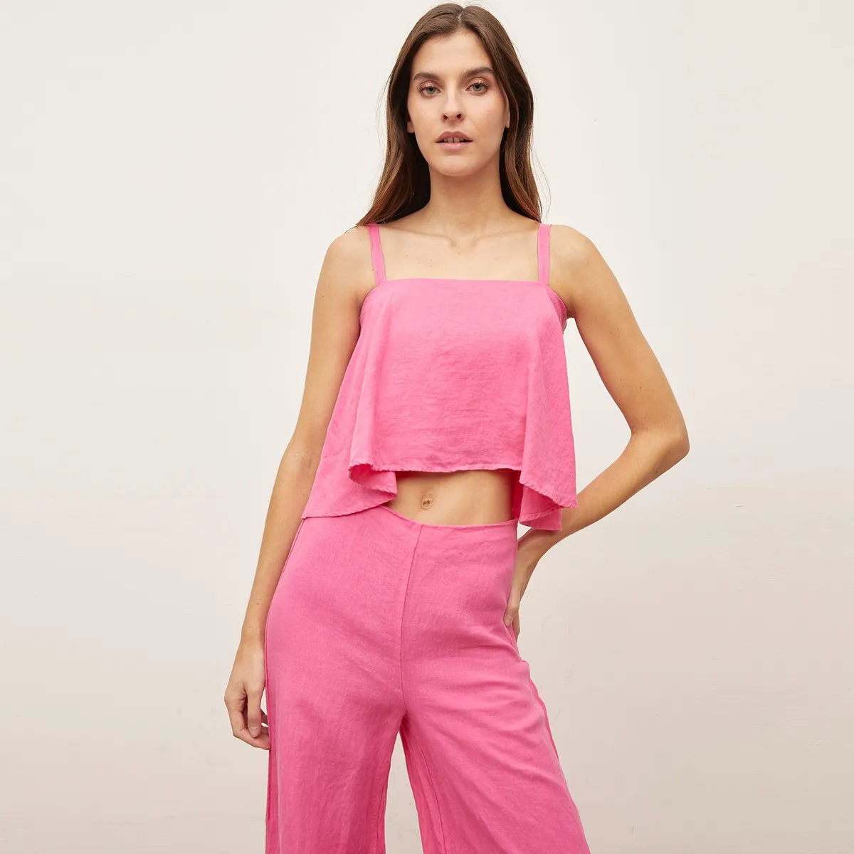 BASEMENT - Blusa Lino Manga Corta Mujer Por Fran Larrain Basement