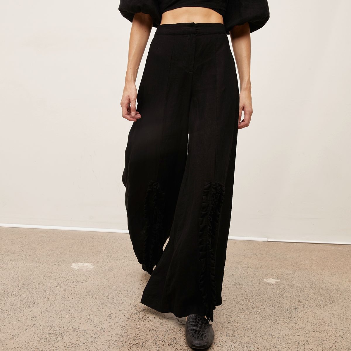 BASEMENT - Pantalón Palazzo Lino Tiro Medio Mujer Basement Por Fran Larrain