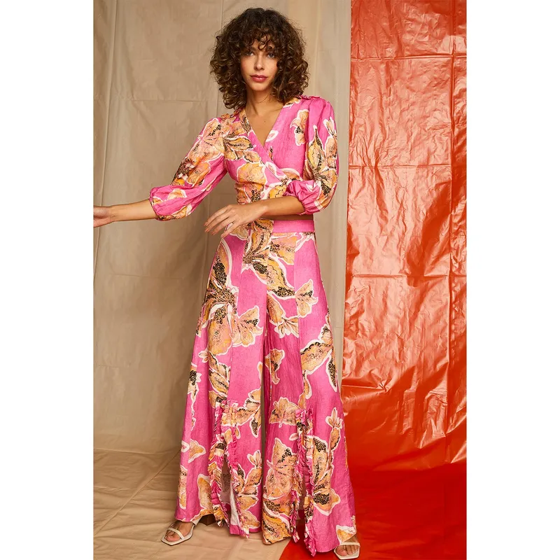 BASEMENT - Pantalón Palazzo Lino Tiro Medio Mujer Basement Por Fran Larrain