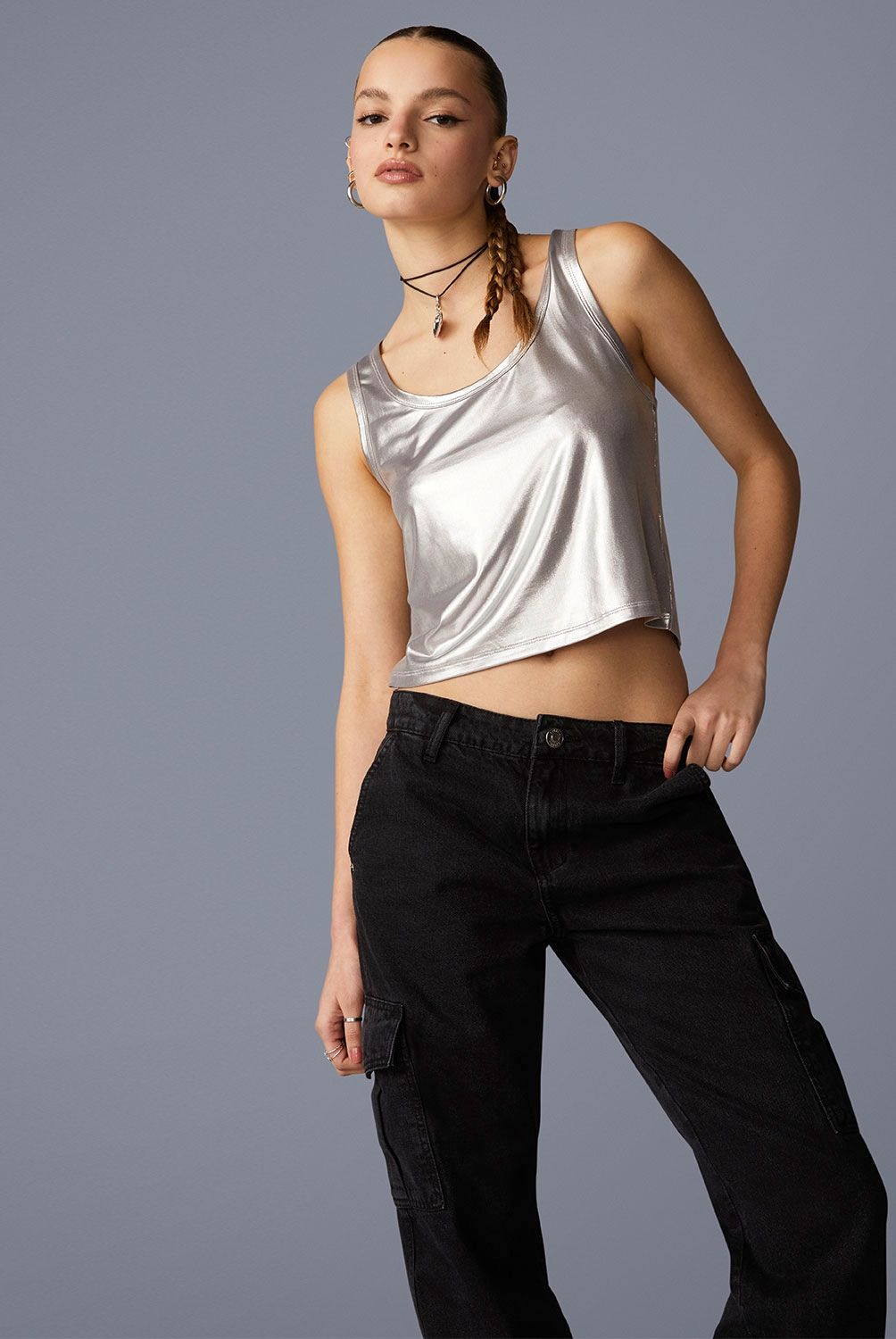 SYBILLA - Polera Metalizada Sin Mangas Mujer Sybilla
