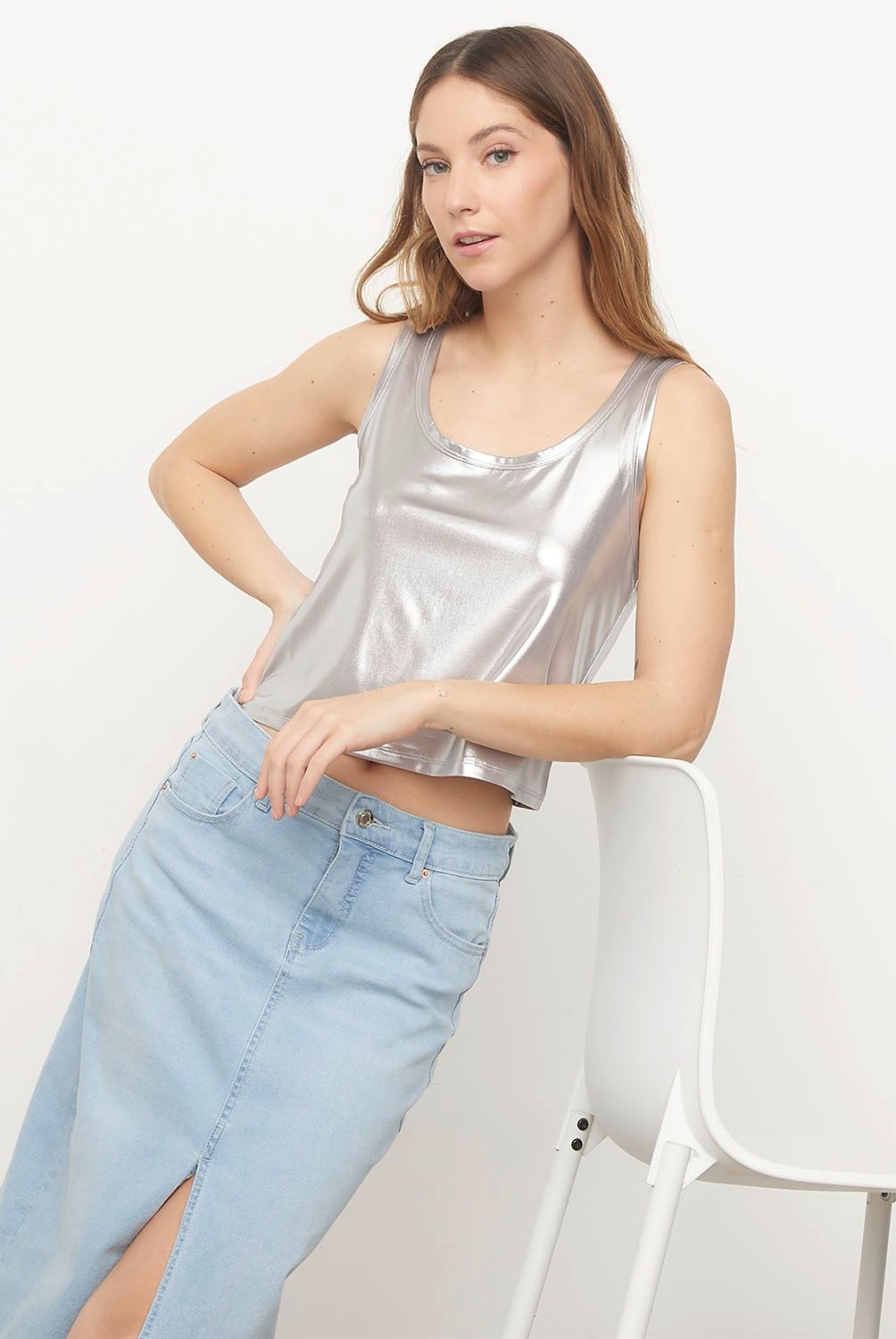 SYBILLA - Polera Metalizada Sin Mangas Mujer Sybilla