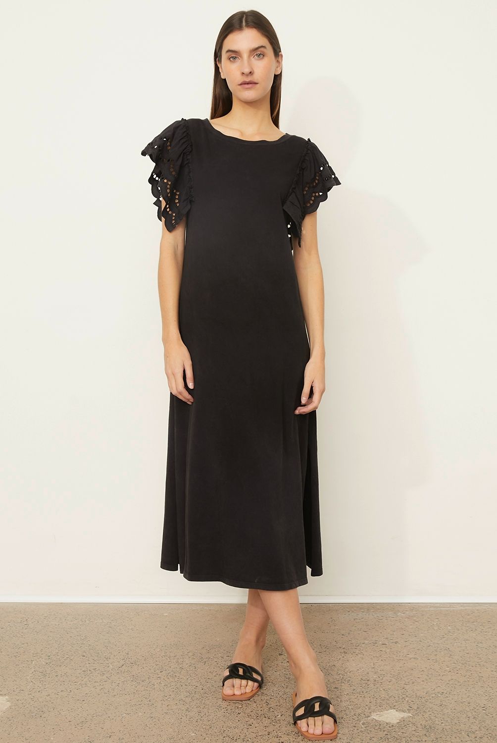BASEMENT - Vestido Midi Mujer Basement con Mangas Caladas