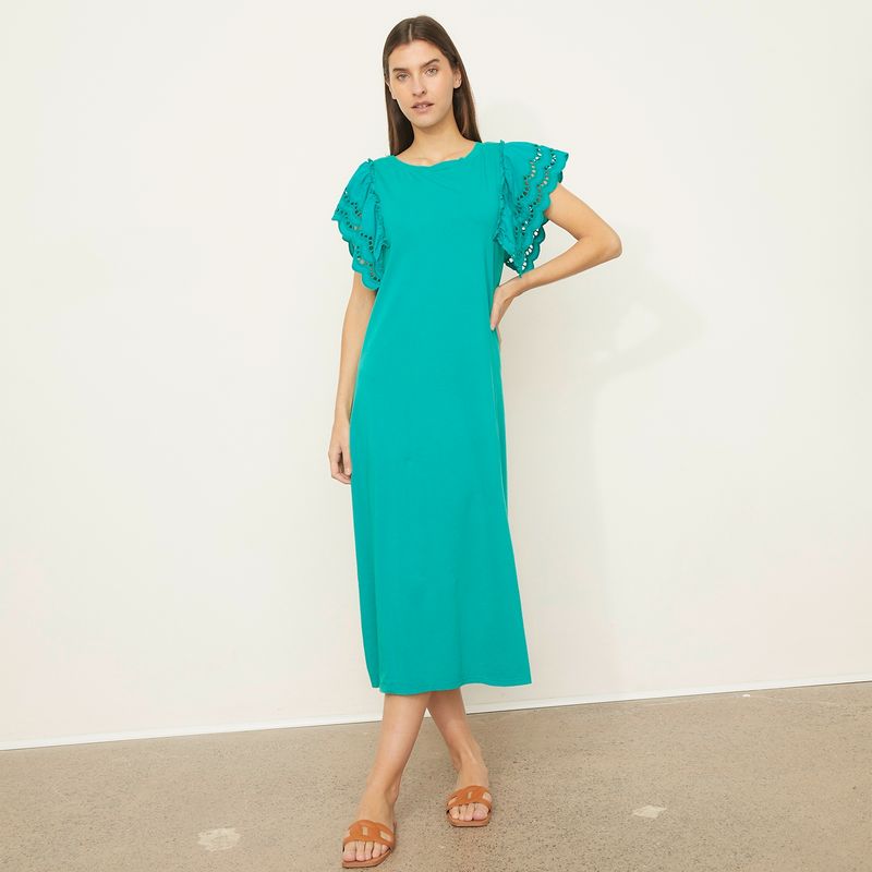 BASEMENT - Vestido Midi Mujer Basement con Mangas Caladas