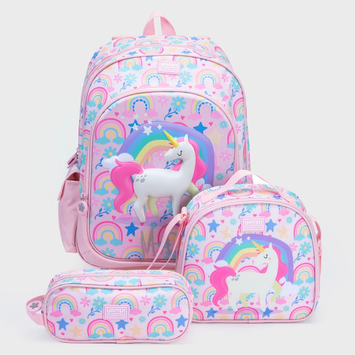 YAMP - Mochila Infantil Con Ruedas Unicornio + Lonchera + Estuche Yamp