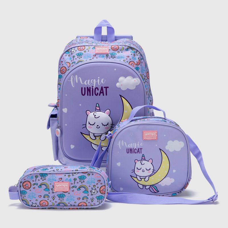 YAMP - Mochila Infantil Con Ruedas Unicornio + Lonchera + Estuche Yamp