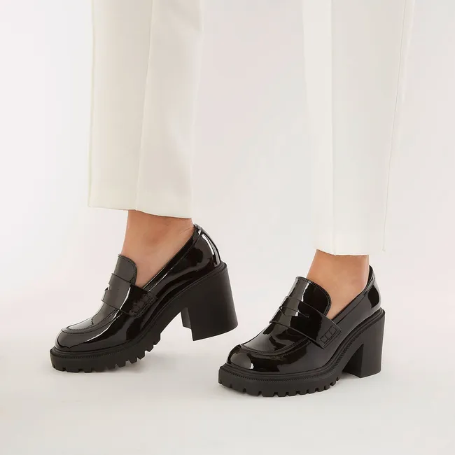 BASEMENT - Mocasines Mujer Basement Taco Alto Plataforma Sintético Negro