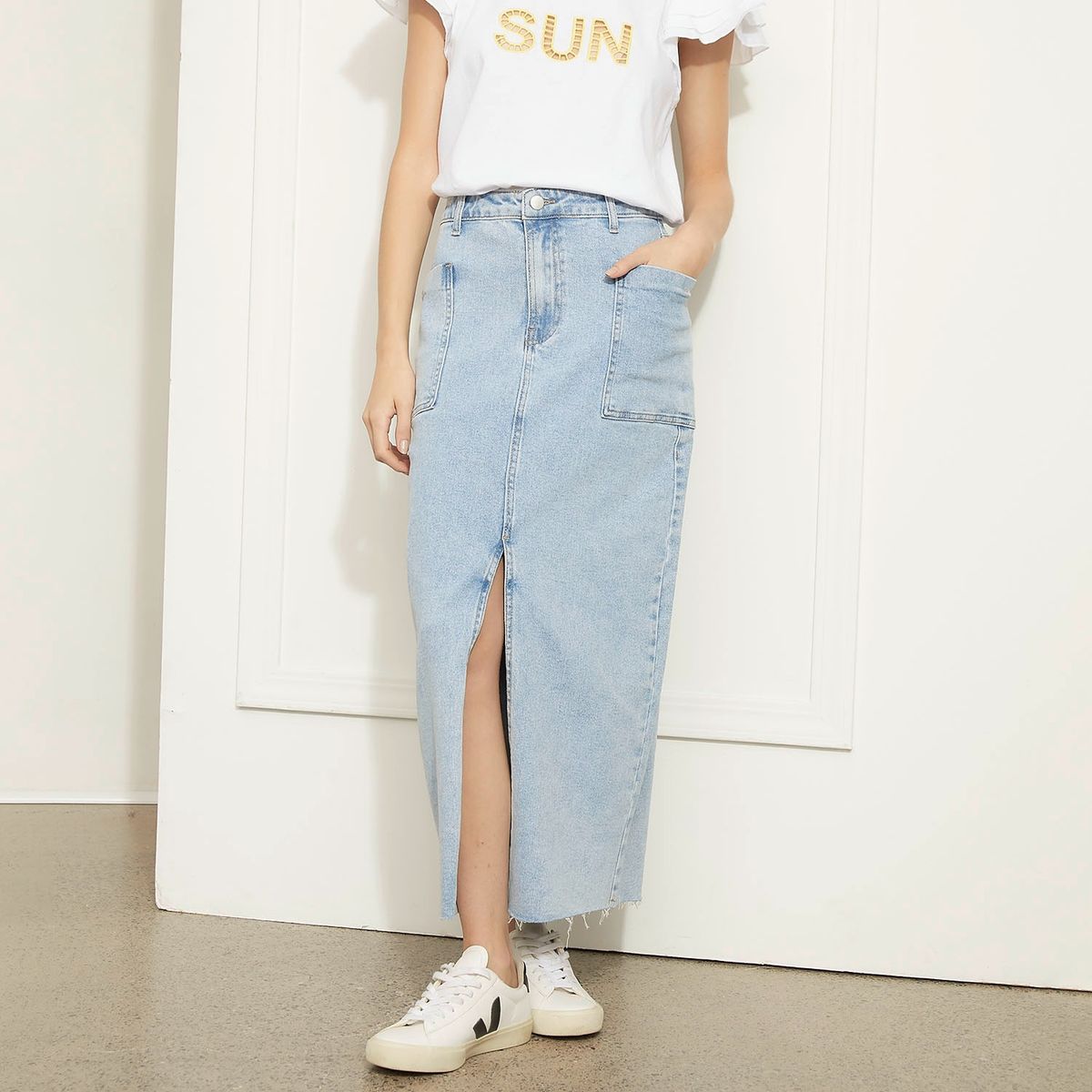 BASEMENT - Falda Midi Algodón Mujer Basement