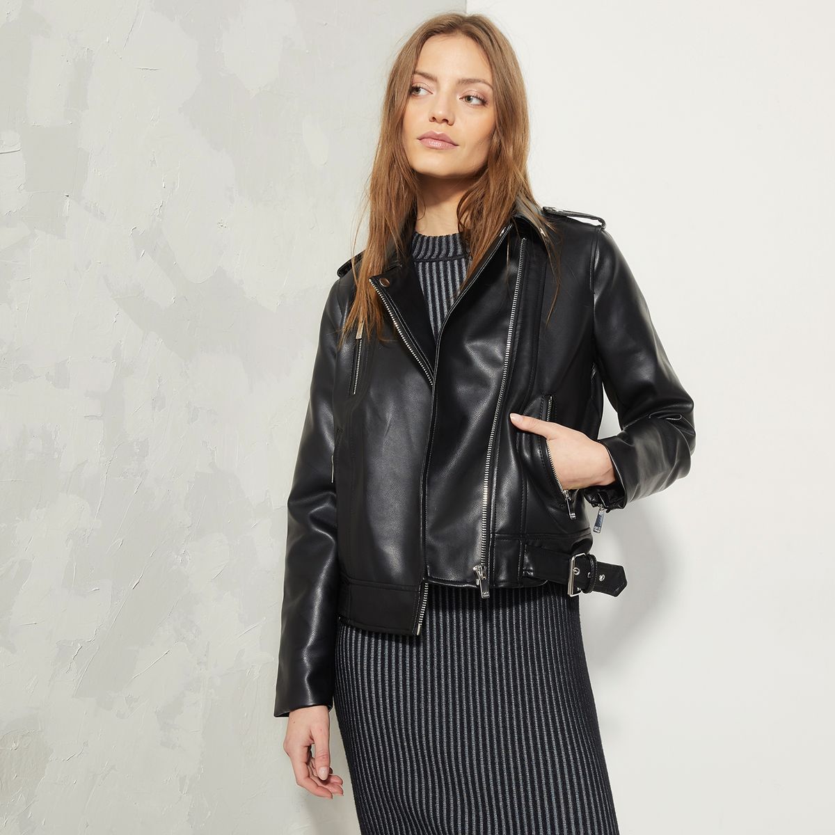 AMERICANINO - Chaqueta Biker Americanino Mujer Cuero Negra