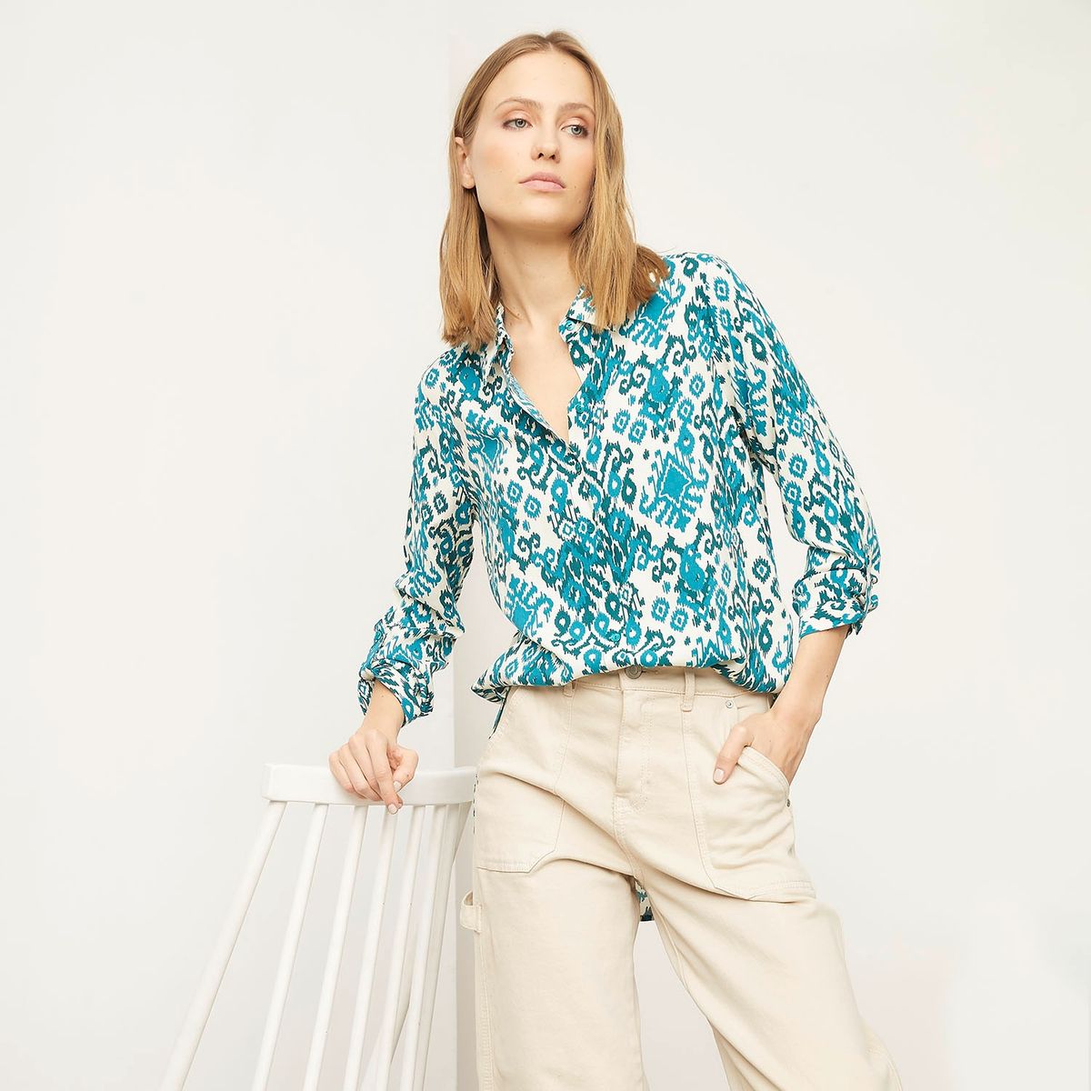 BASEMENT - Blusa Manga Larga Mujer Basement Viscosa Diseño Rayas