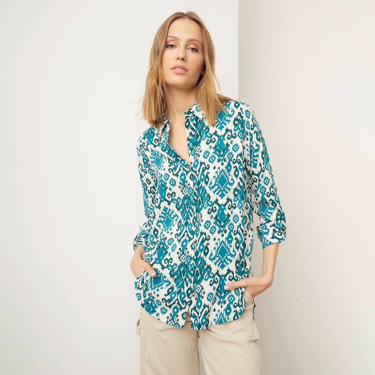 BASEMENT - Blusa Manga Larga Mujer Basement Viscosa Diseño Rayas