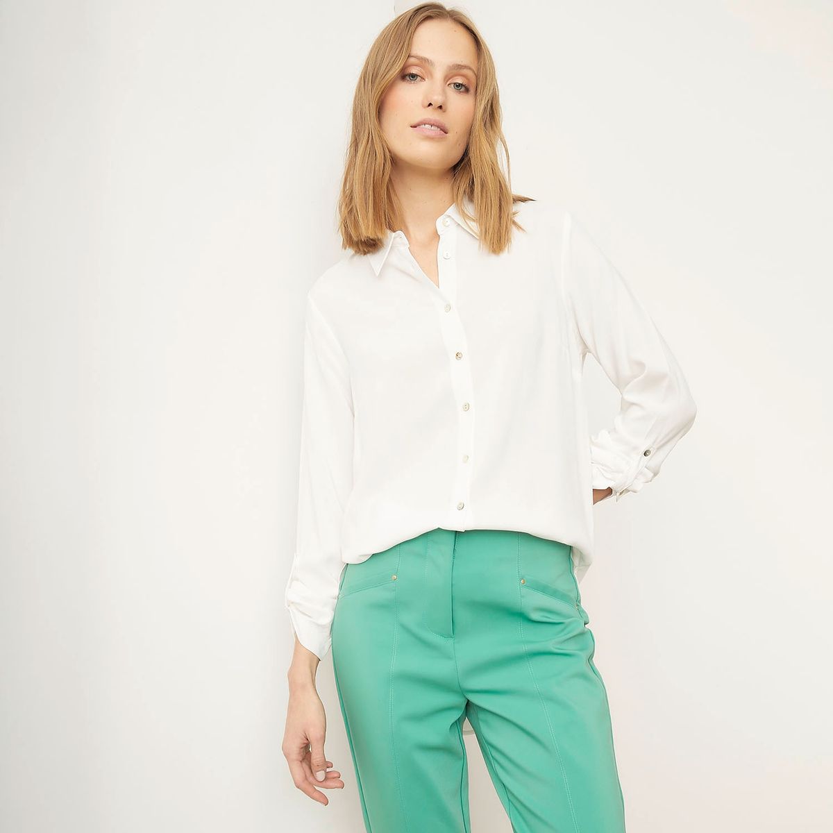 BASEMENT - Blusa Manga Larga Mujer Basement Viscosa Diseño Rayas