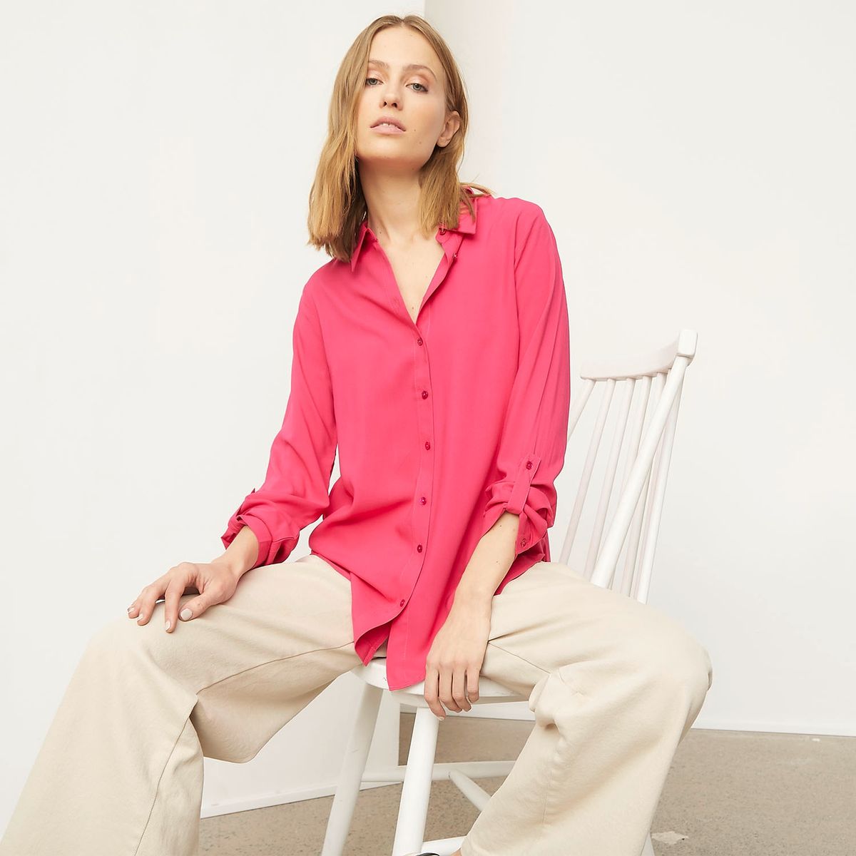 BASEMENT - Blusa Manga Larga Mujer Basement Viscosa Diseño Rayas