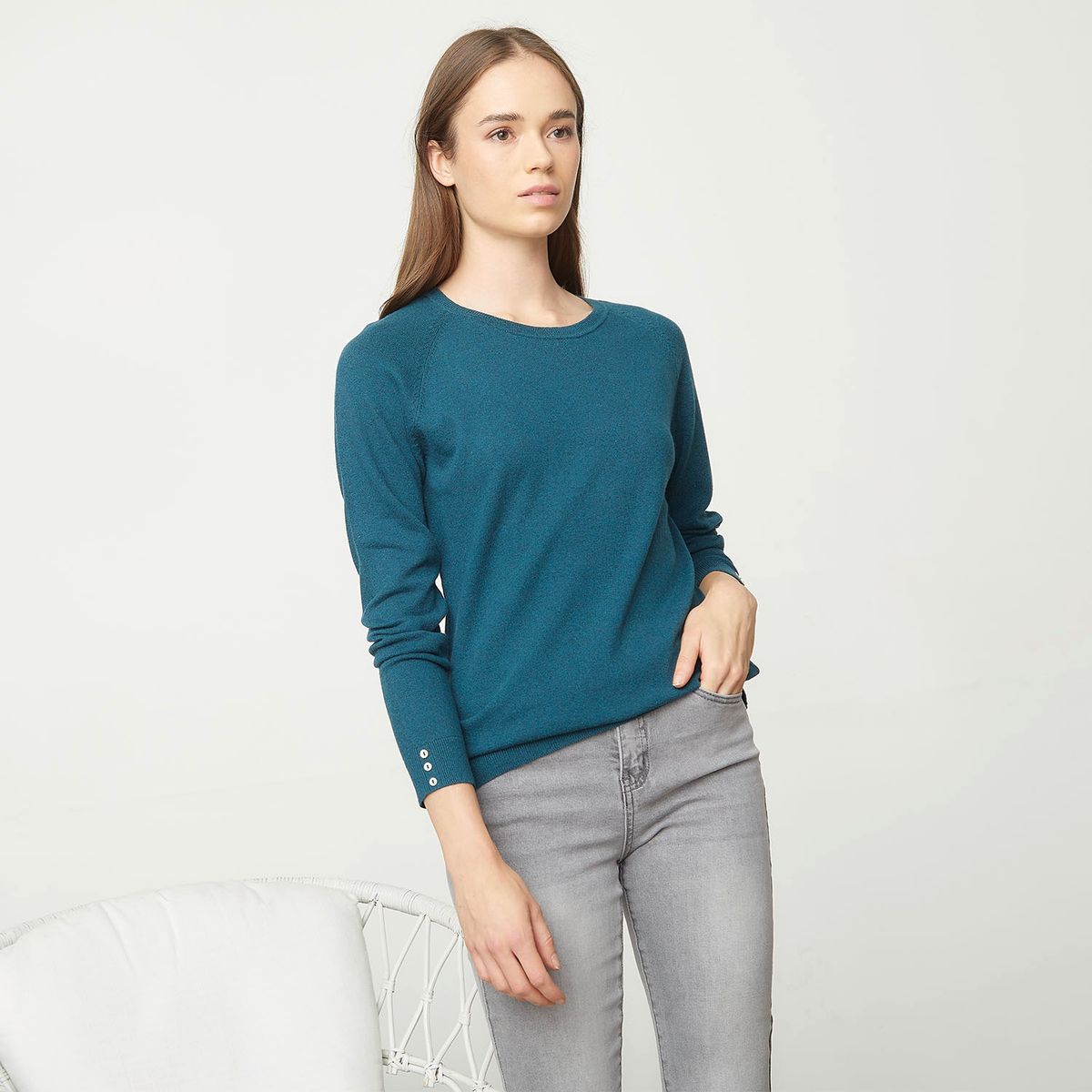 UNIVERSITY CLUB - Suéter University Club Algodón Manga Larga Mujer Diseño Liso