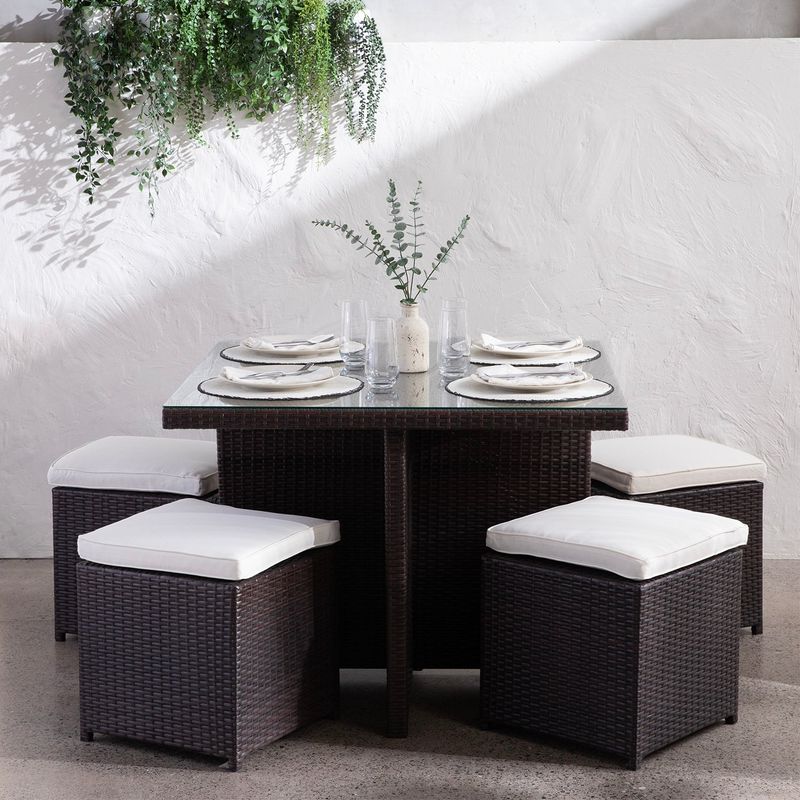 MICA - Juego de Comedor 4 Puestos Sardegna Mica Hierro y Vidrio
