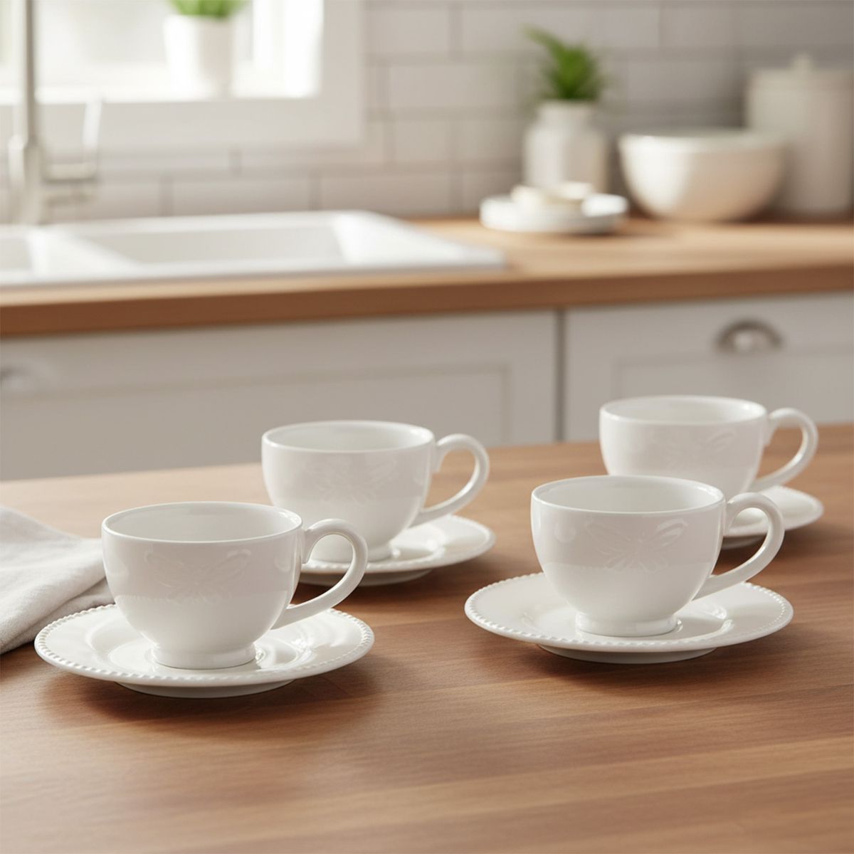 ROBERTA ALLEN - Set 4 Tazas Café Con Plato Libélula Porcelana Blanco Roberta Allen
