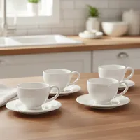 Set 4 Tazas Café Con Plato Libélula Porcelana Blanco