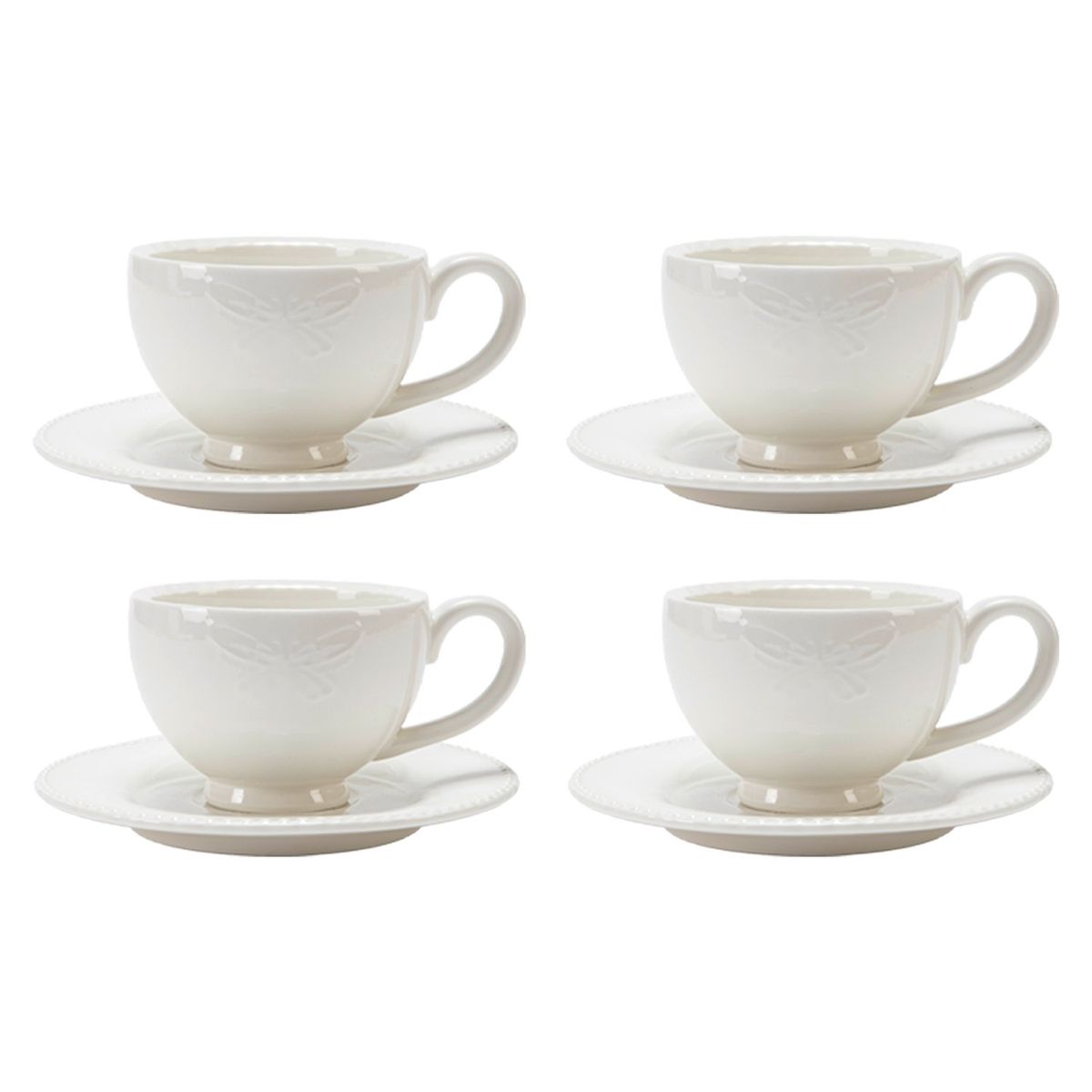 ROBERTA ALLEN - Set 4 Tazas Café Con Plato Libélula Porcelana Blanco Roberta Allen