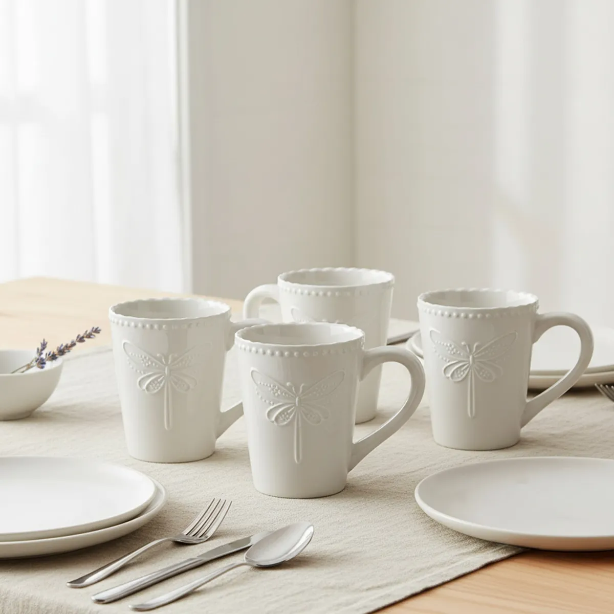 ROBERTA ALLEN - Set 4 Mugs Libélula 320 Ml Porcelana Blanco Roberta Allen