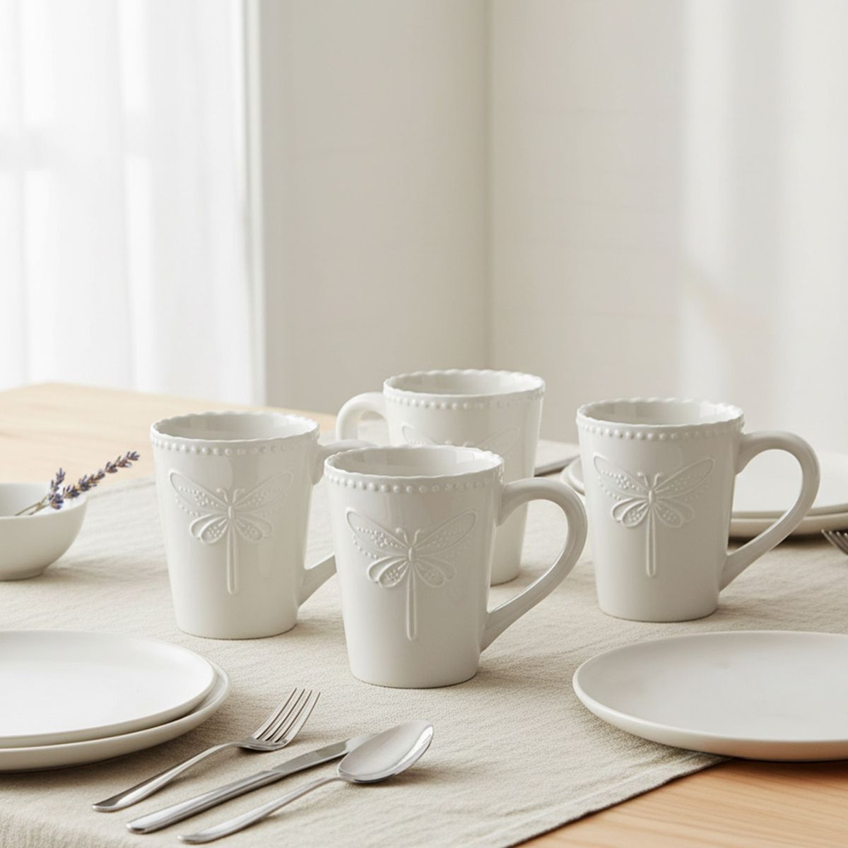 ROBERTA ALLEN - Set 4 Mugs Libélula 320 Ml Porcelana Blanco Roberta Allen