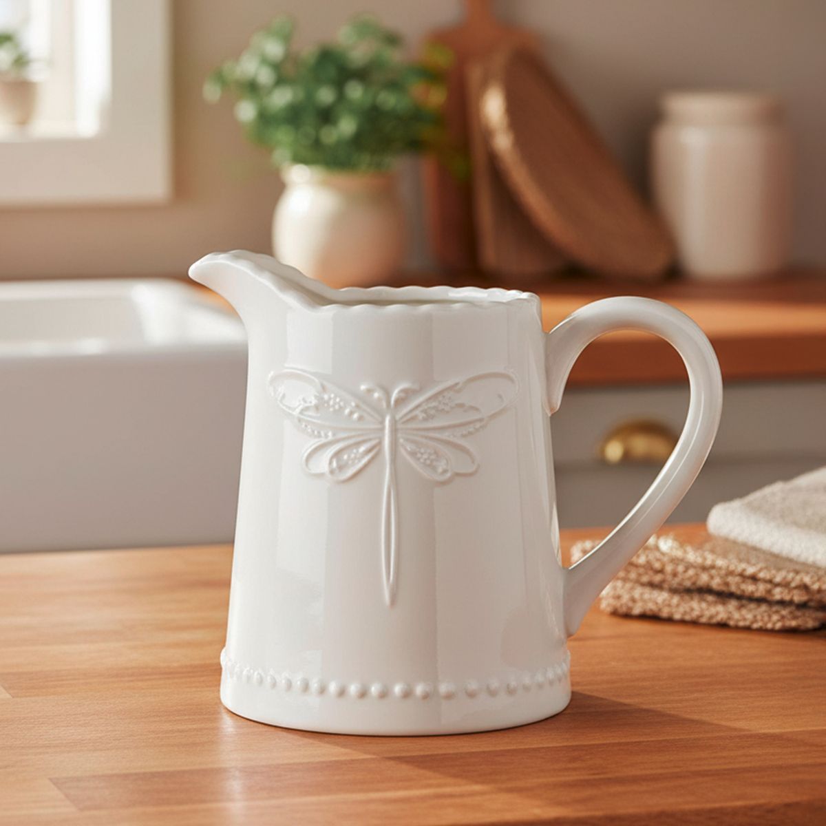 ROBERTA ALLEN - Jarra Cremera 420 Ml Porcelana Blanco Libélula New Roberta Allen