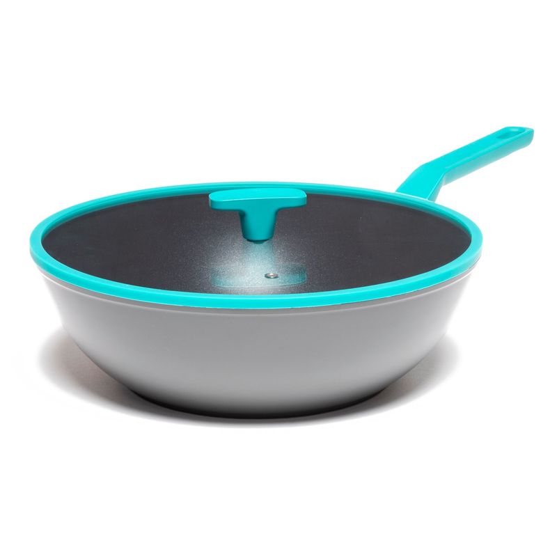 WURDEN - Wok Wurden Turquesa 32 cm con Tapa de Vidrio Antiadherente