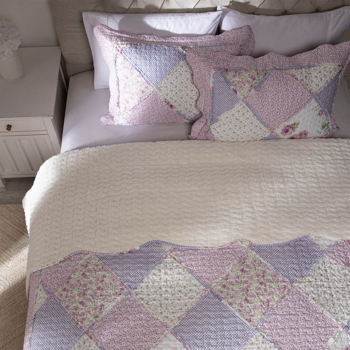 TEXTIL VIÑA - Cubrecama Patch Sherpa Morado Textil Viña