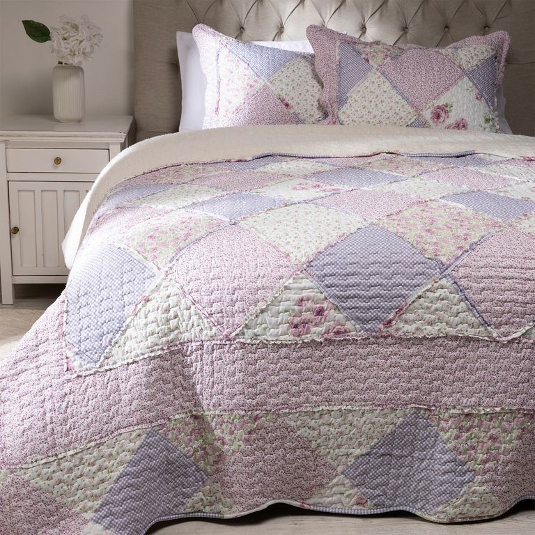 TEXTIL VIÑA - Cubrecama Patch Sherpa Morado | Ofertitas