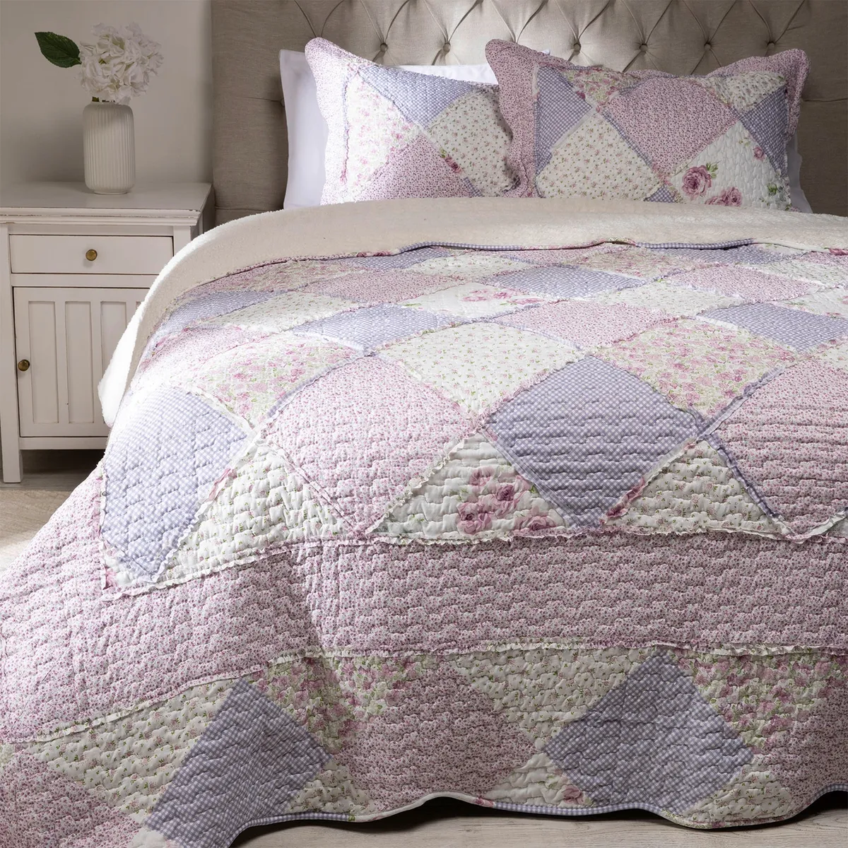 TEXTIL VIÑA - Cubrecama Patch Sherpa Morado Textil Viña