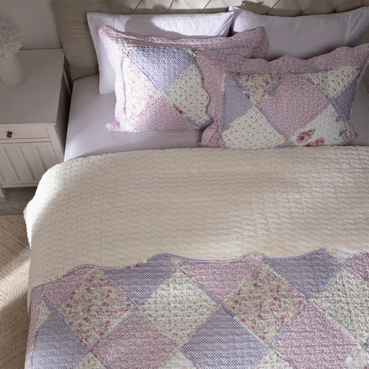 TEXTIL VIÑA - Cubrecama Patch Sherpa Morado Textil Viña