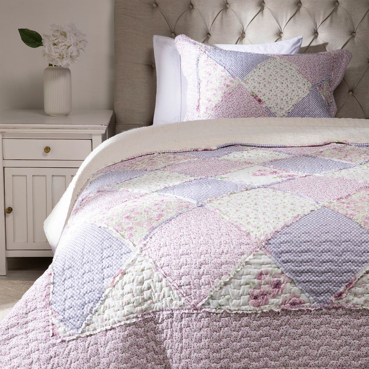 TEXTIL VIÑA - Cubrecama Patch Sherpa Morado Textil Viña