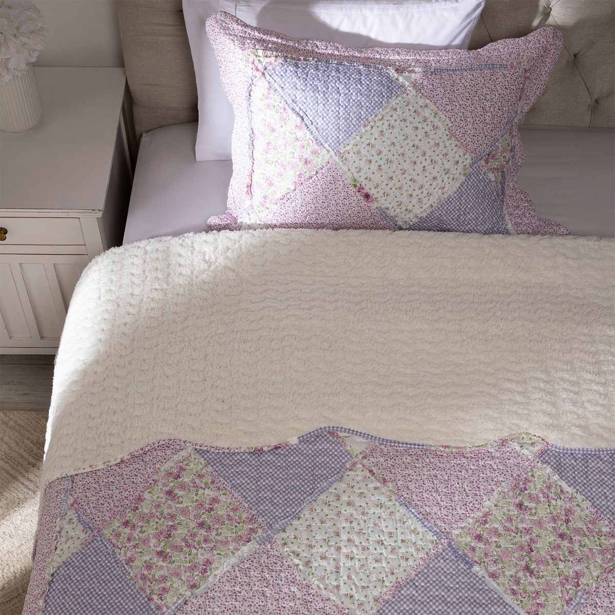 TEXTIL VIÑA - Cubrecama Patch Sherpa Morado Textil Viña